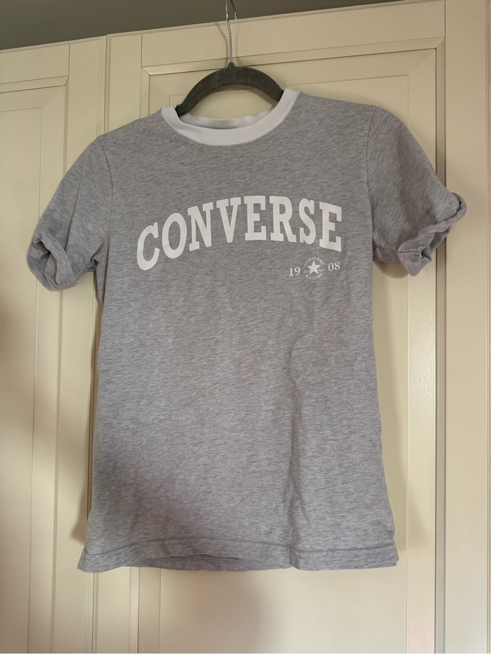 Converse Women’s Light Gray Logo Tee with White Print